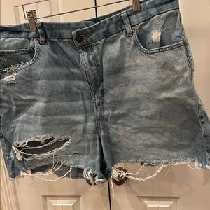American Eagle Outfitters Distressed Light Blue Denim Shorts